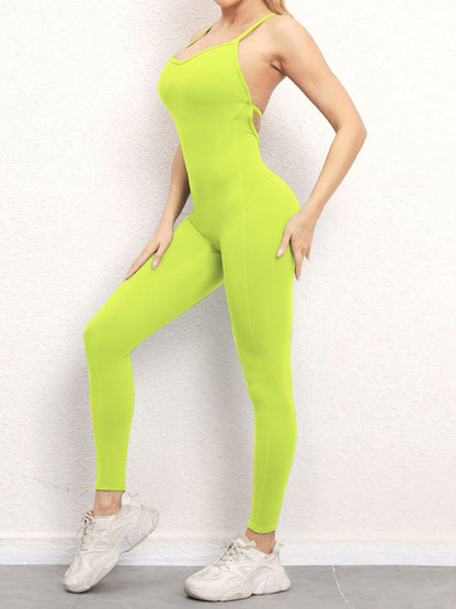 Women's Camo Athletic Jumpsuit - Cross Strap & High Waist Design
