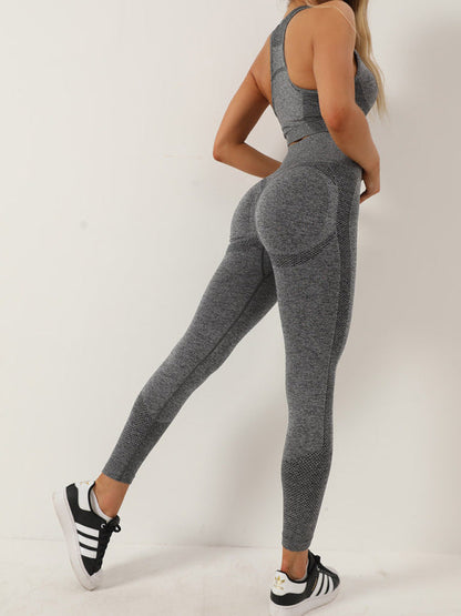Women's Seamless Athletic Set - Dotted Sports Bra & High-Waist Leggings
