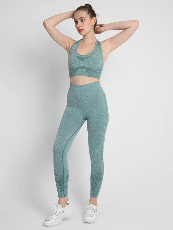 Women's Seamless Athletic Set - Dotted Sports Bra & High-Waist Leggings