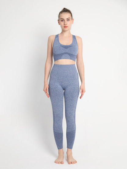 Women's Seamless Athletic Set - Dotted Sports Bra & High-Waist Leggings