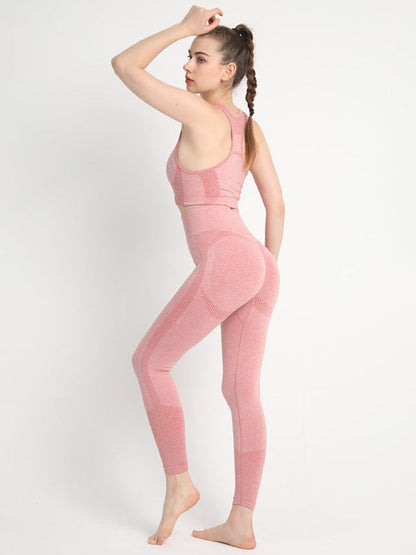 Women's Seamless Athletic Set - Dotted Sports Bra & High-Waist Leggings