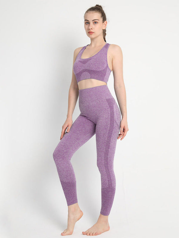 Women's Seamless Athletic Set - Dotted Sports Bra & High-Waist Leggings