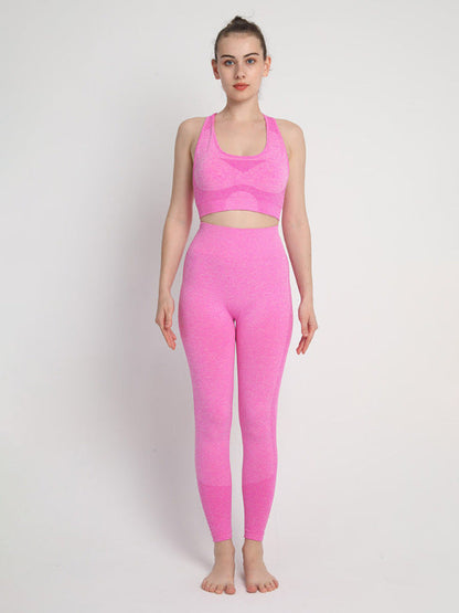 Women's Seamless Athletic Set - Dotted Sports Bra & High-Waist Leggings