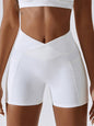Women's Hip Pocket Crossover Waist Leggings Sports Shorts