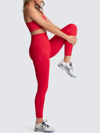 Women's Beautiful Back High Waist Peach Hip Seamless Knitted Vest & Pants Set