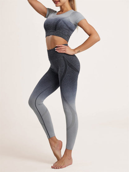 Women's Gradient Tie-Dye Seamless Yoga Set - Two-Piece Athletic Wear