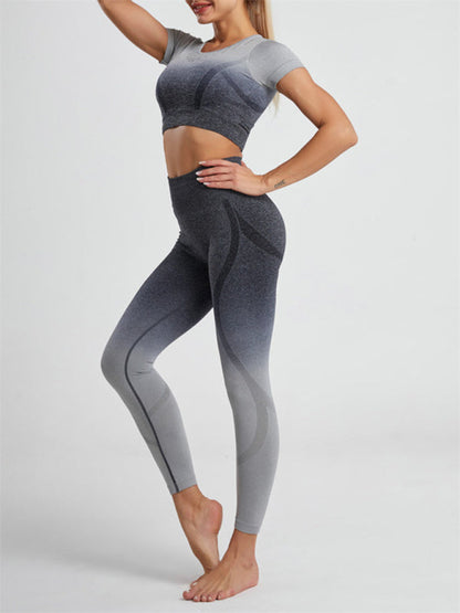Women's Gradient Tie-Dye Seamless Yoga Set - Two-Piece Athletic Wear