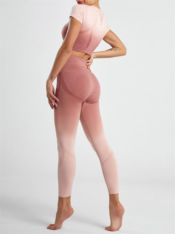 Women's Gradient Tie-Dye Seamless Yoga Set - Two-Piece Athletic Wear