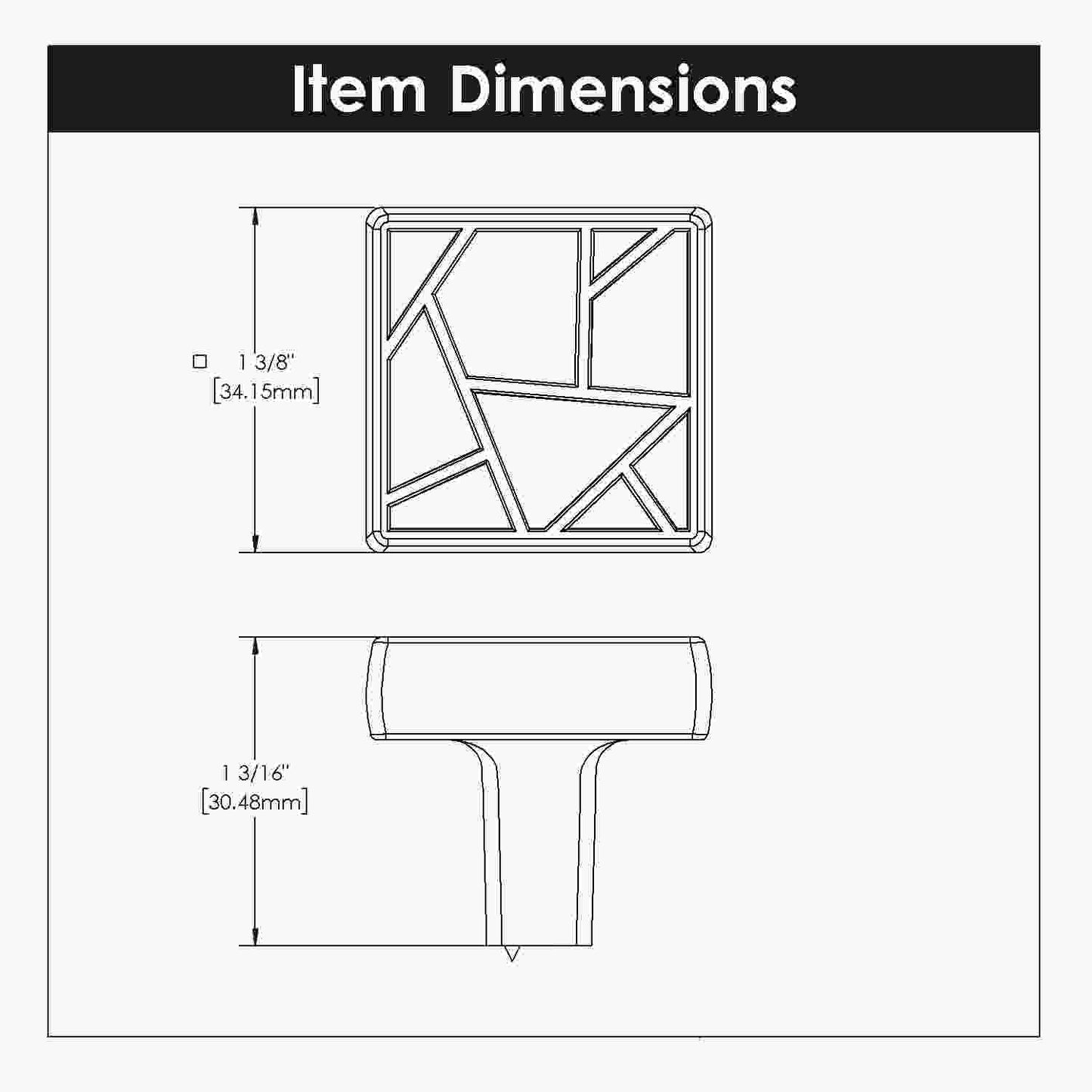 1-3/8 Inch Square Cullet Square Knob