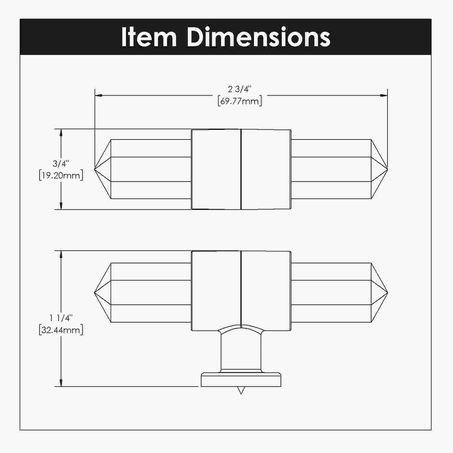 2-3/4 Inch x 3/4 Inch Bijou Aura T-Knob