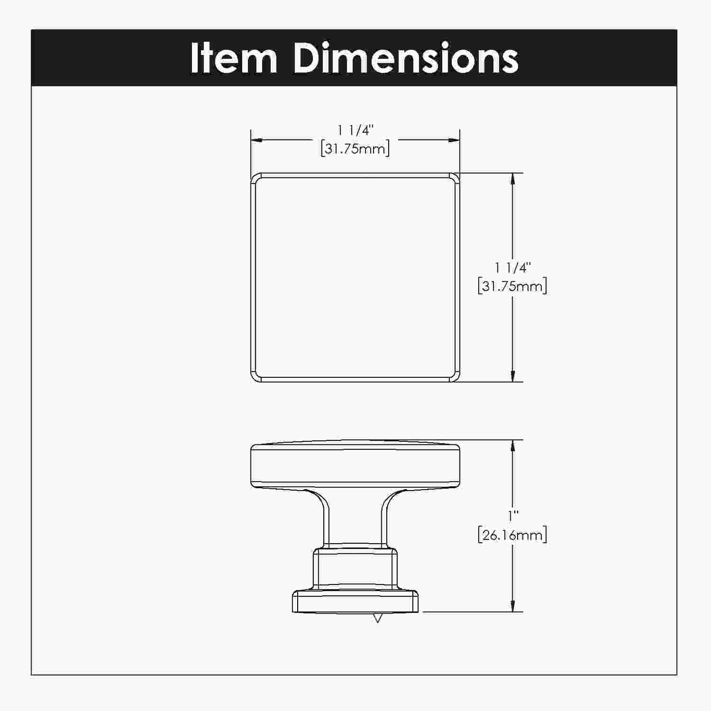 1-1/4 Inch Square Brighton Square Knob