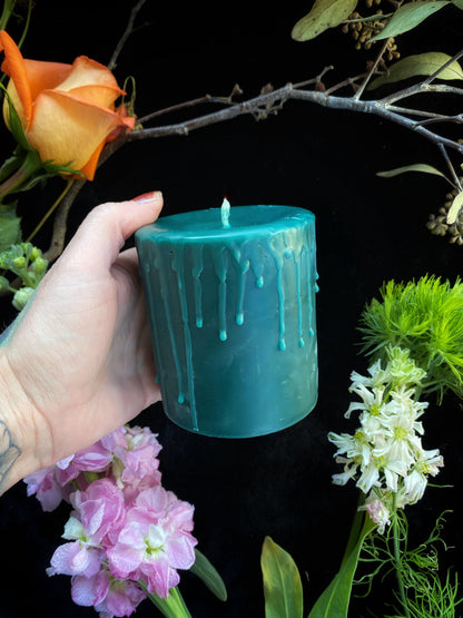 Forrest Green Beeswax Pillar Ritual Candles