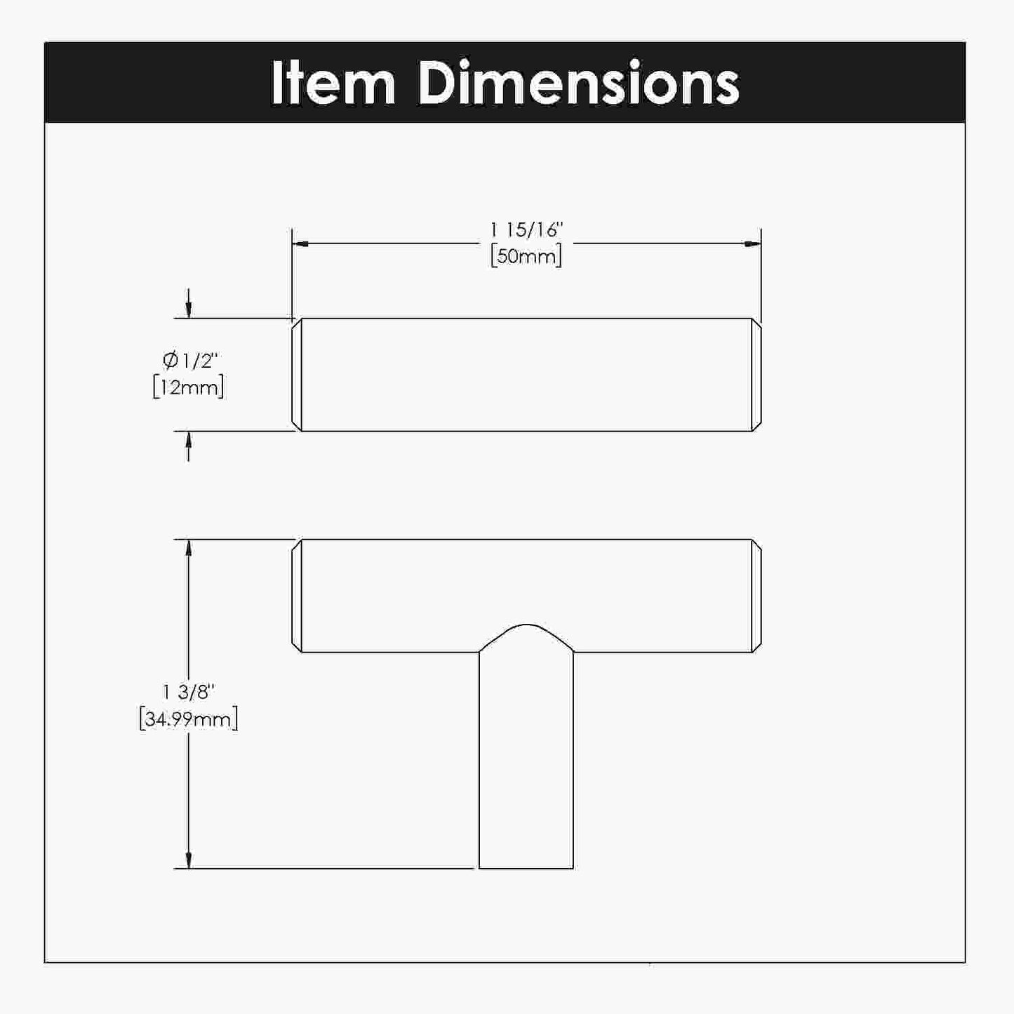 2 Inch x 1/2 Inch Contemporary Bar Pulls T-Knob