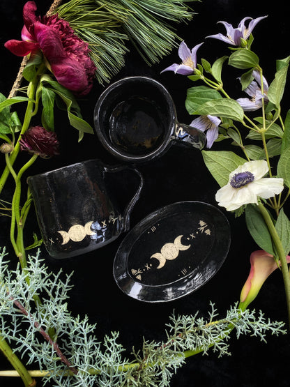 Black, Triple Moon & Runic Dishes - Offering or Dinnerware