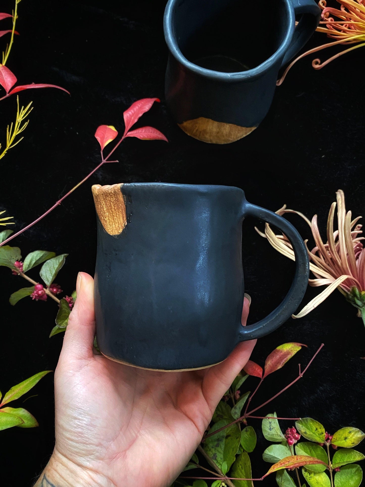 Matte Black & Wood - Ceramic Mugs & Cups