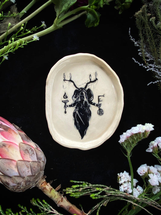 Black Sgraffito Hekate Ceramic Offering Plate
