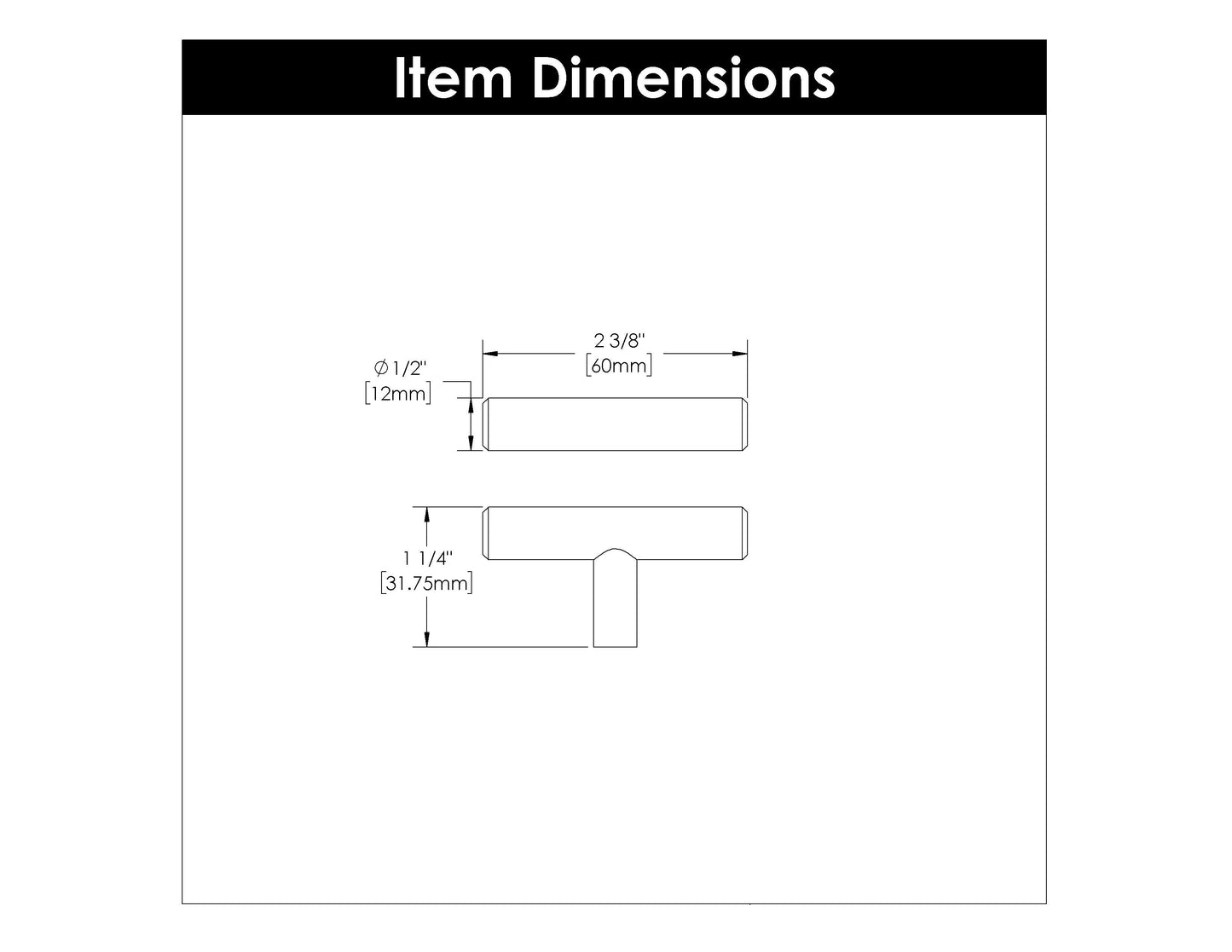 2-3/8 Inch X 1/2 Inch Bar Pulls Knob