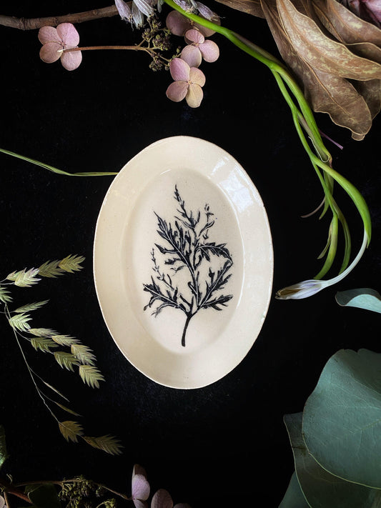 Black Sgraffito Mugwort Ceramic Offering Plates