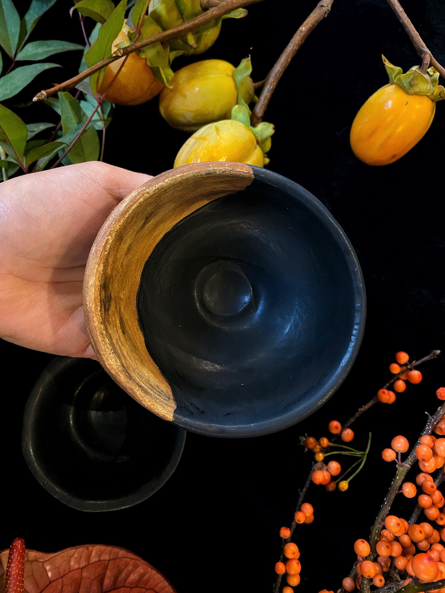 Matte Black w/ Wood Texture Ceramic Bowls and Scrying Vessels