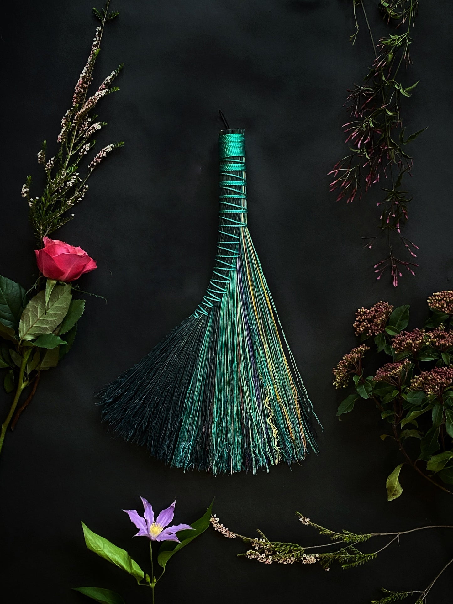 Mermaid Tail, (Turkey Tail) Turquoise Wrapped Brooms