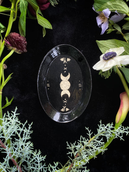 Black, Triple Moon & Runic Dishes - Offering or Dinnerware