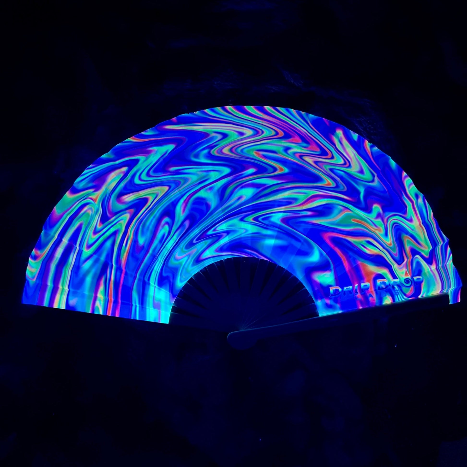 Colorful, swirling design on a dark background