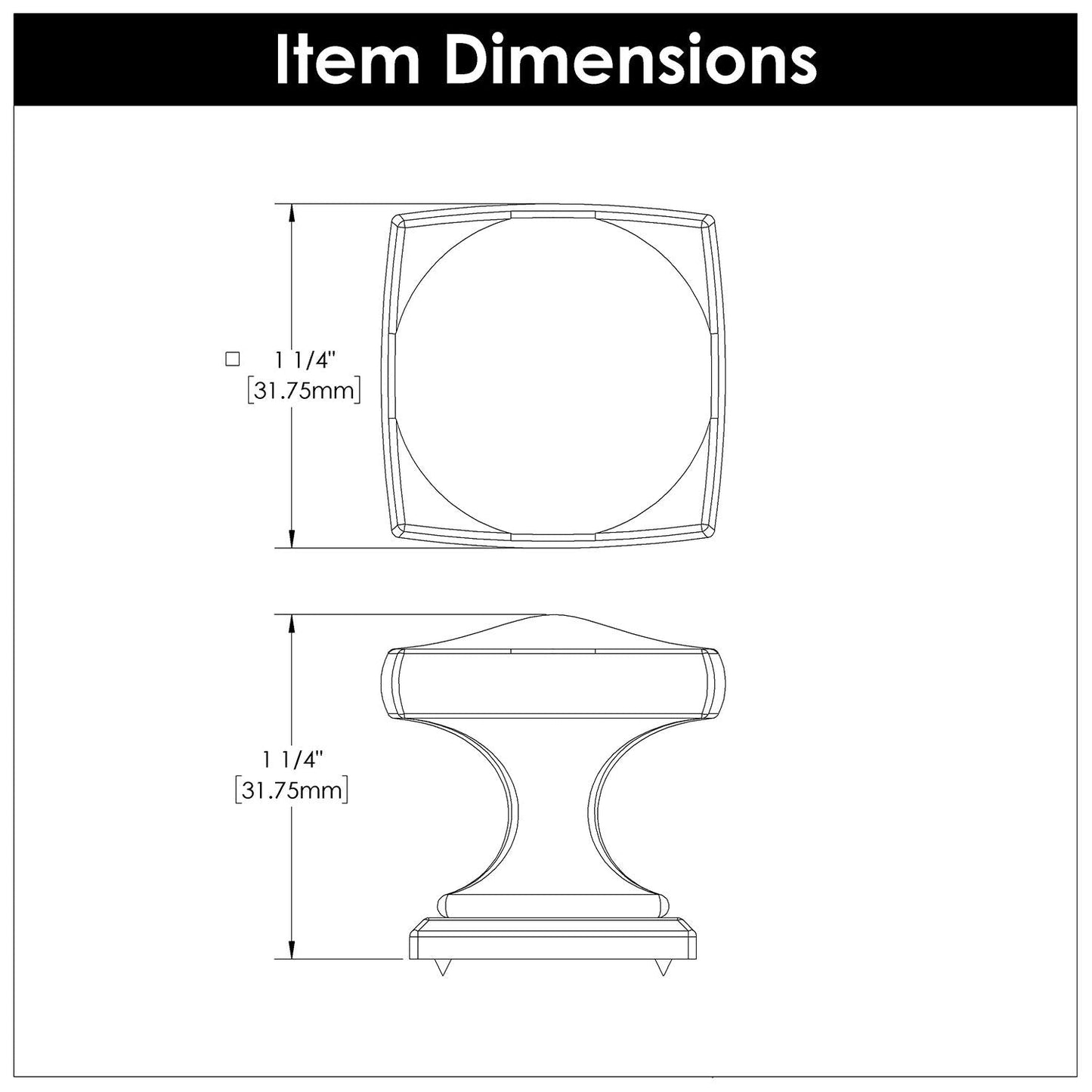 1-1/4 Inch Square Dover Knob