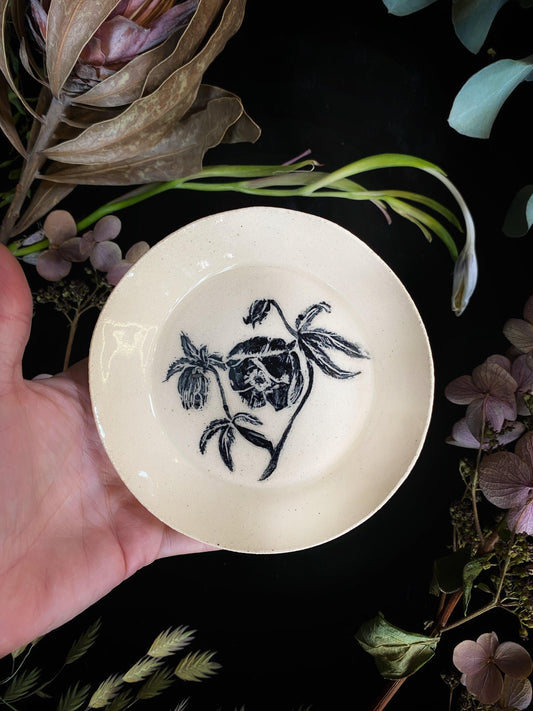 Black Sgraffito Hellabore Ceramic Offering Plates