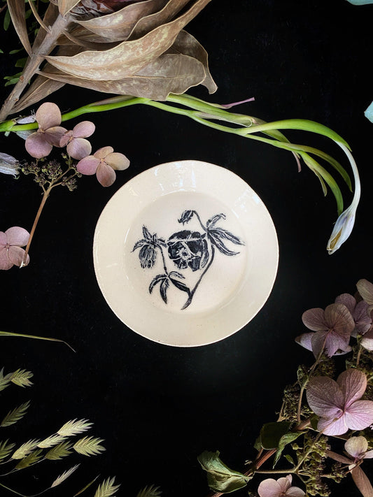 Black Sgraffito Hellabore Ceramic Offering Plates