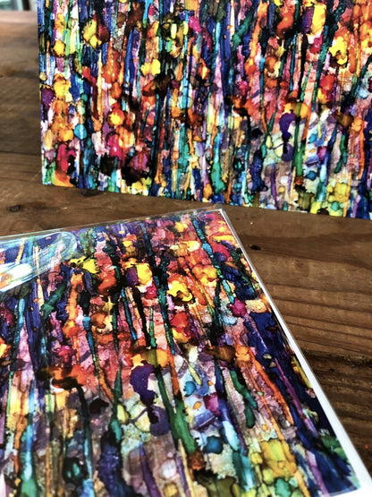 Colorful abstract pattern on a wooden surface