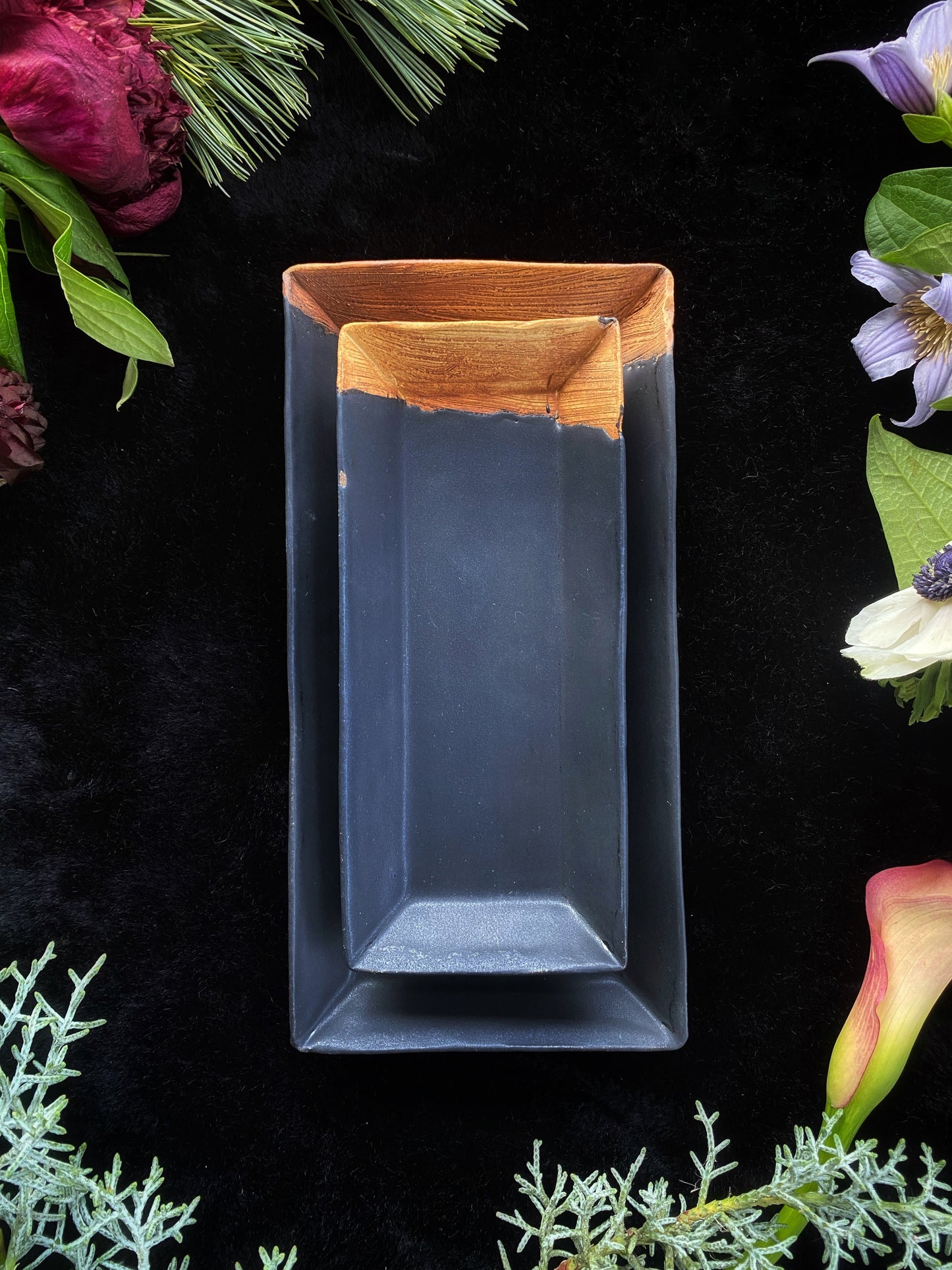 Matte Black w/ Wood Texture (Rectangular) Plates and Dinnerware