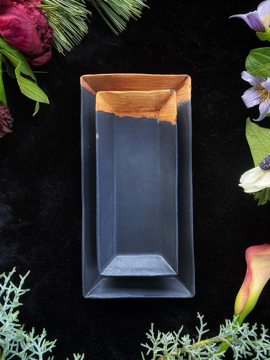 Matte Black w/ Wood Texture (Rectangular) Plates and Dinnerware