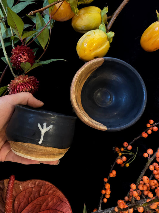 Matte Black w/ Wood Texture Ceramic Bowls and Scrying Vessels