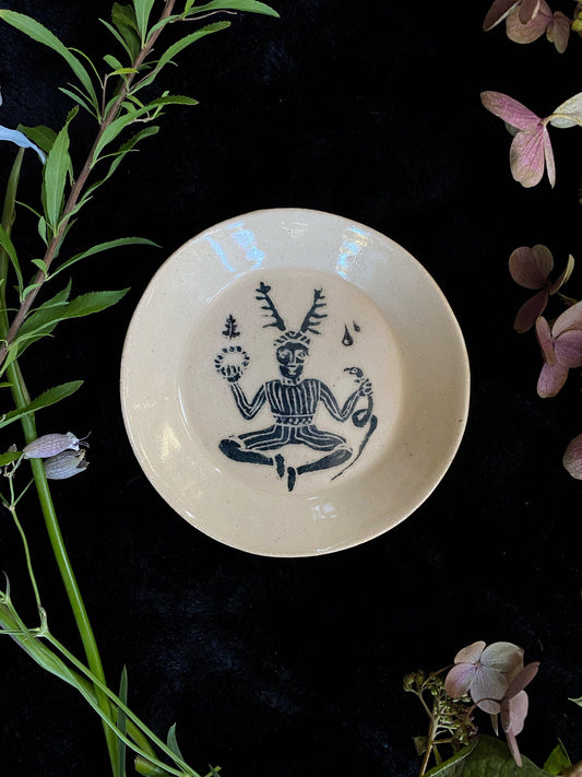 Green Sgraffito Cernnunos Ceramic Offering Plates