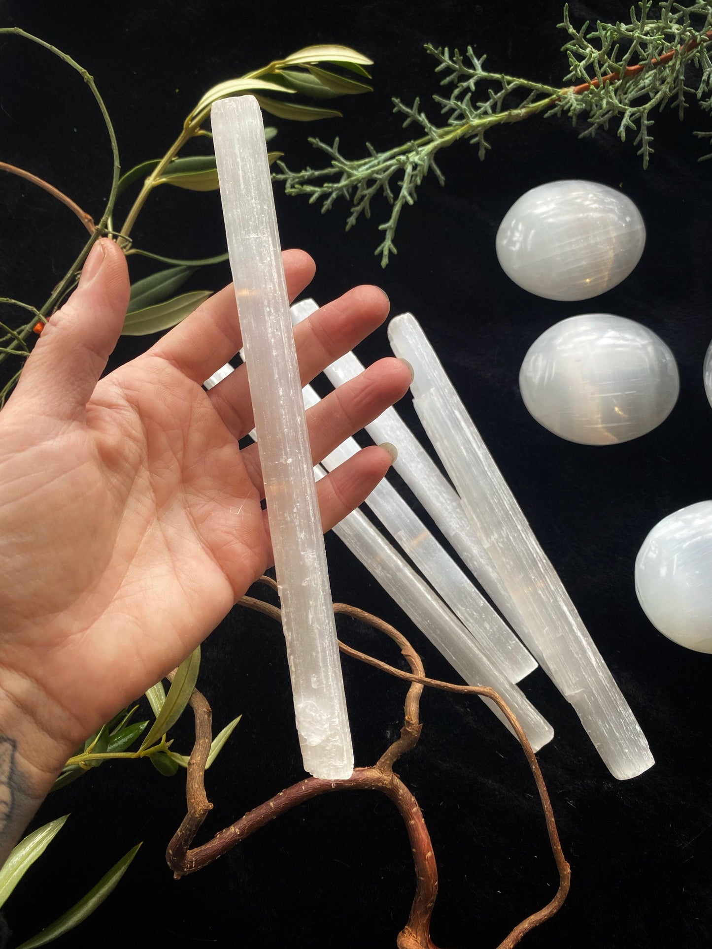 Selenite (Satin Spar) Wands, Towers, Dessert Roses, and Spheres