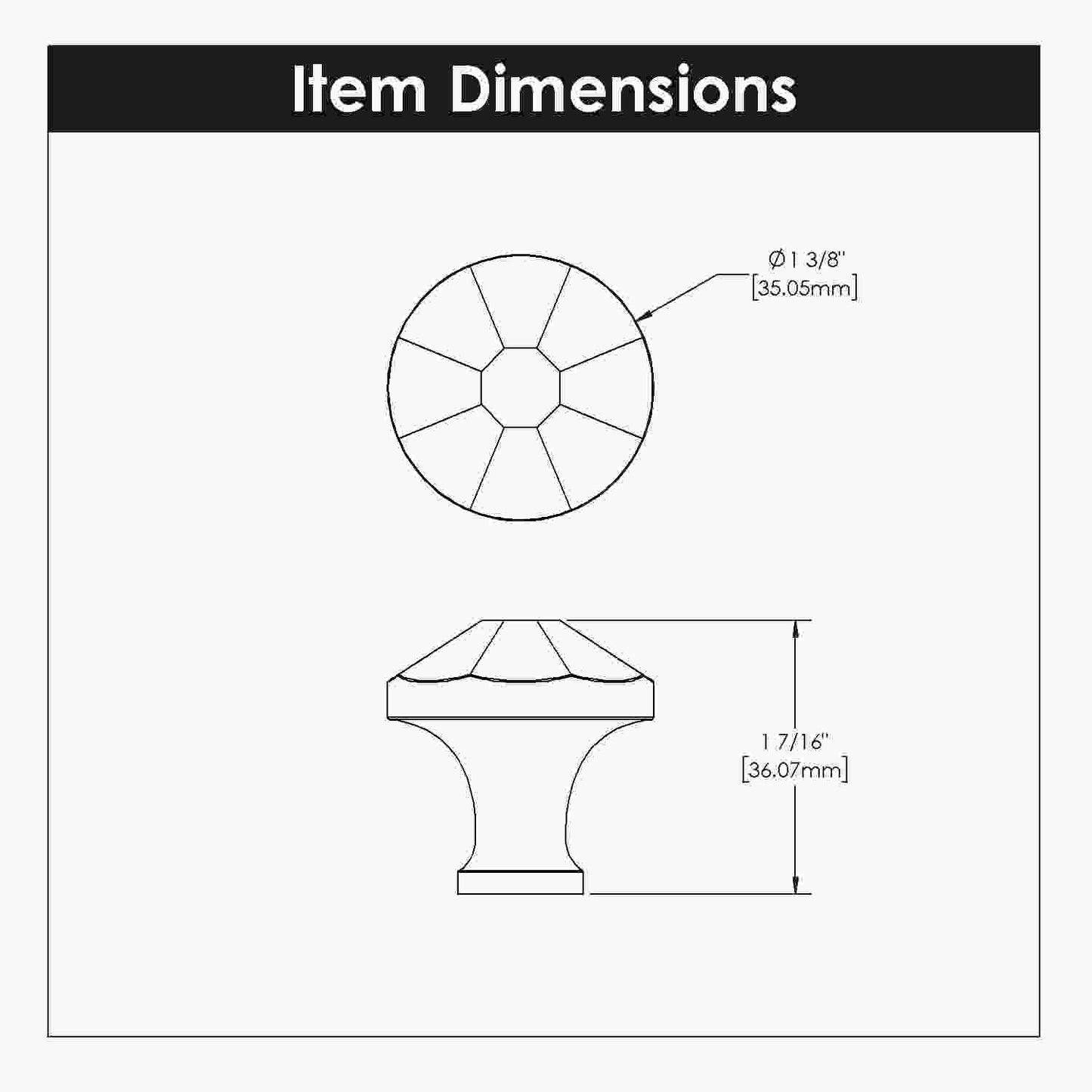 1-3/8 Inch Diameter Facette Round Knob