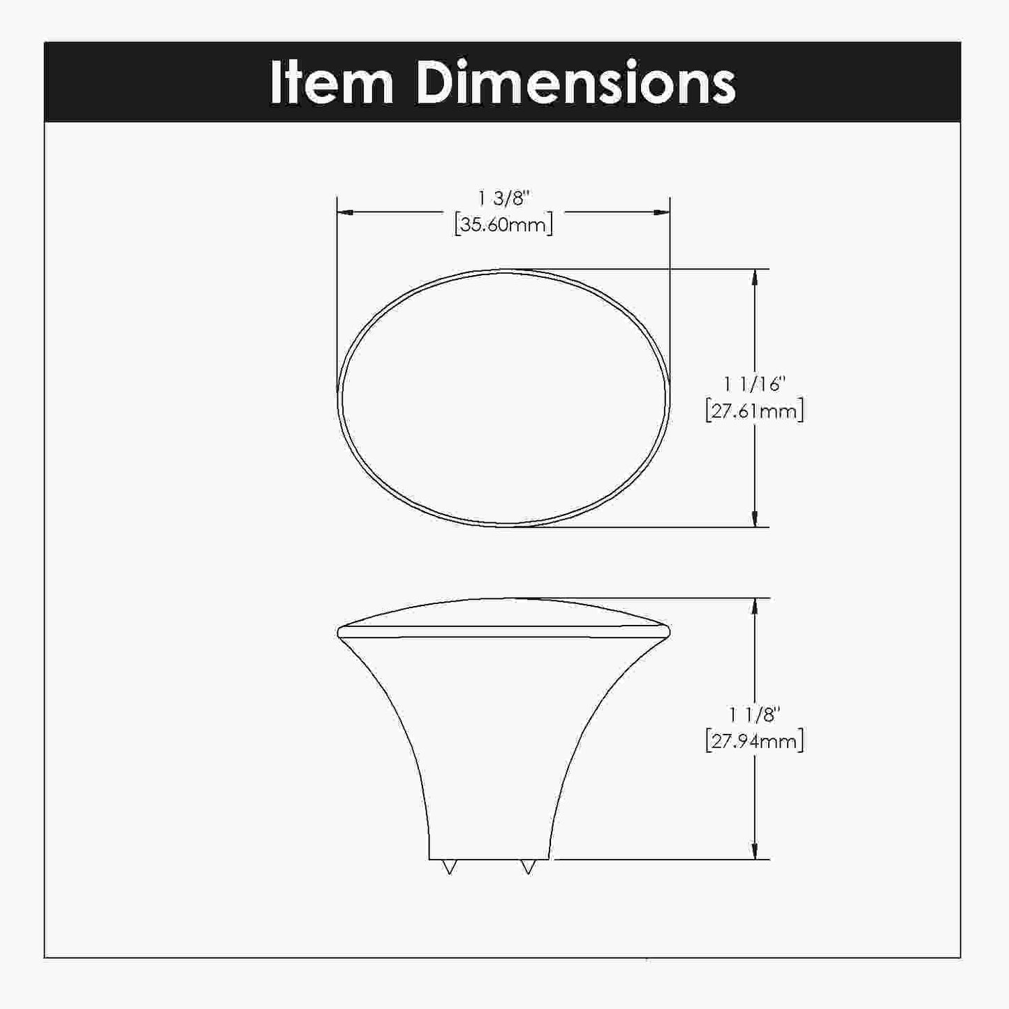 1-7/16 Inch x 1-1/8 Inch Oval Olivet Oval Knob