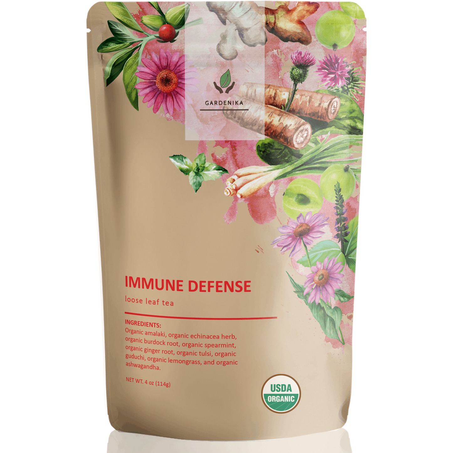 Immunity Loose Leaf Herbal Tea, USDA Organic, Kosher, Caffeine-Free - 4 oz (114g)
