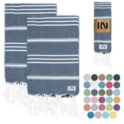 Istanbul Classic Turkish Hand Towel Set of 2 for Kitchen, Bath, Beach, Gym, and Yoga 17"x30"