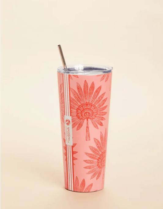 Insulated Travel Tumbler with Palm Frond Design - 30 oz