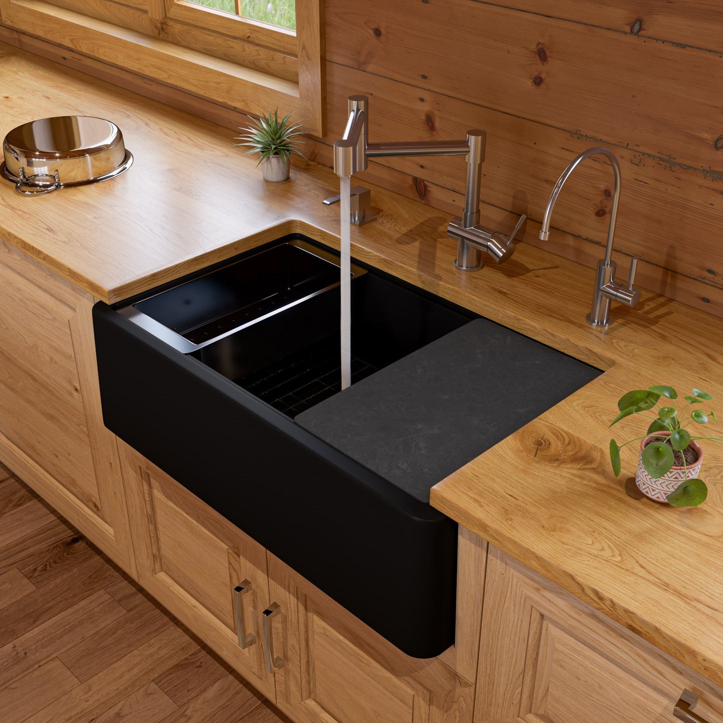 ALFI brand AB33FARM 33" Granite Composite Single Bowl Drop In Farm Sink with Accessories