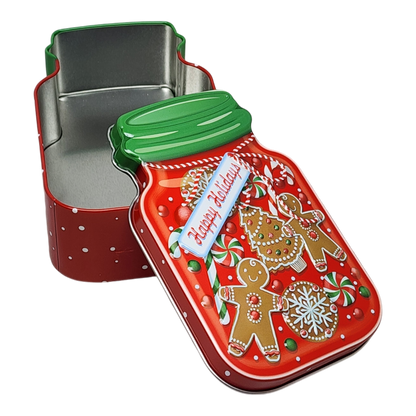 Jar Shaped Christmas Cookie Gift Tin -  Happy Holidays Gingerbread