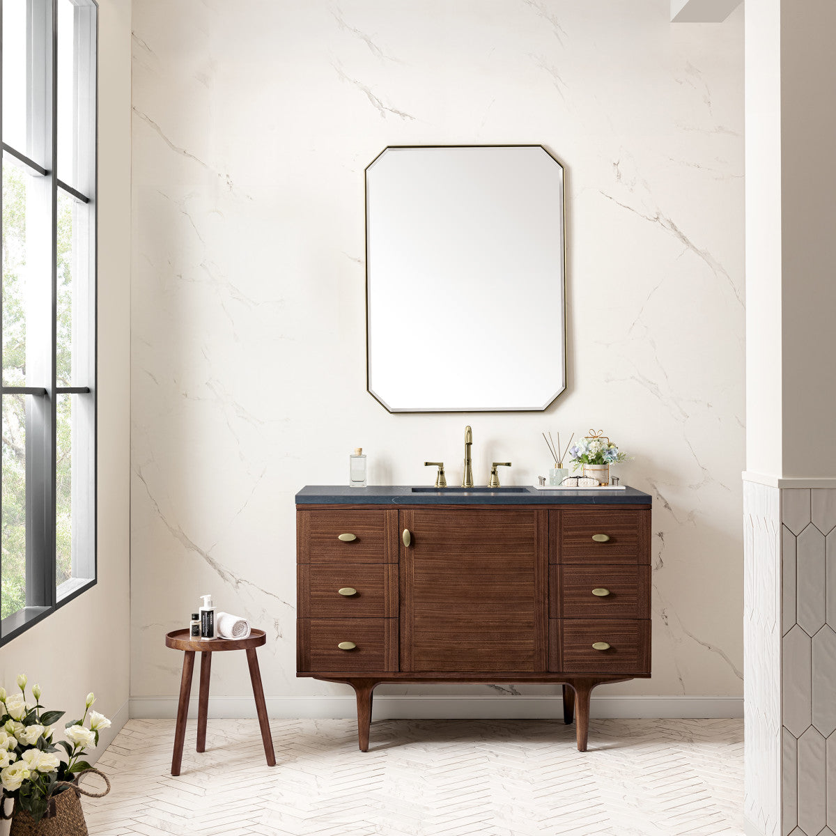Amberly 48" Single Vanity Cabinet, Mid-Century Walnut