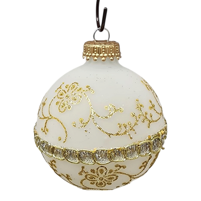 Clear and Frosted Gold Glitterlace and Braid Ball Ornaments - 4 Piece Set