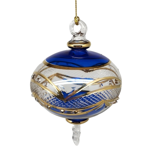 Gold Etched Blown Glass Sphere - Blue