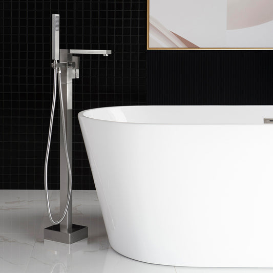 WOODBRIDGE F0003BN Contemporary Single Handle Floor Mount Freestanding Tub Filler Faucet with Hand shower