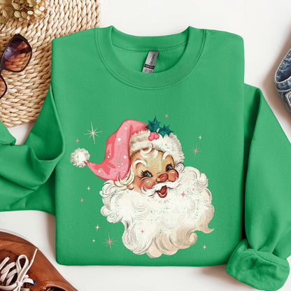 Retro Santa Sweatshirt, Vintage Classic Christmas, Pink Star