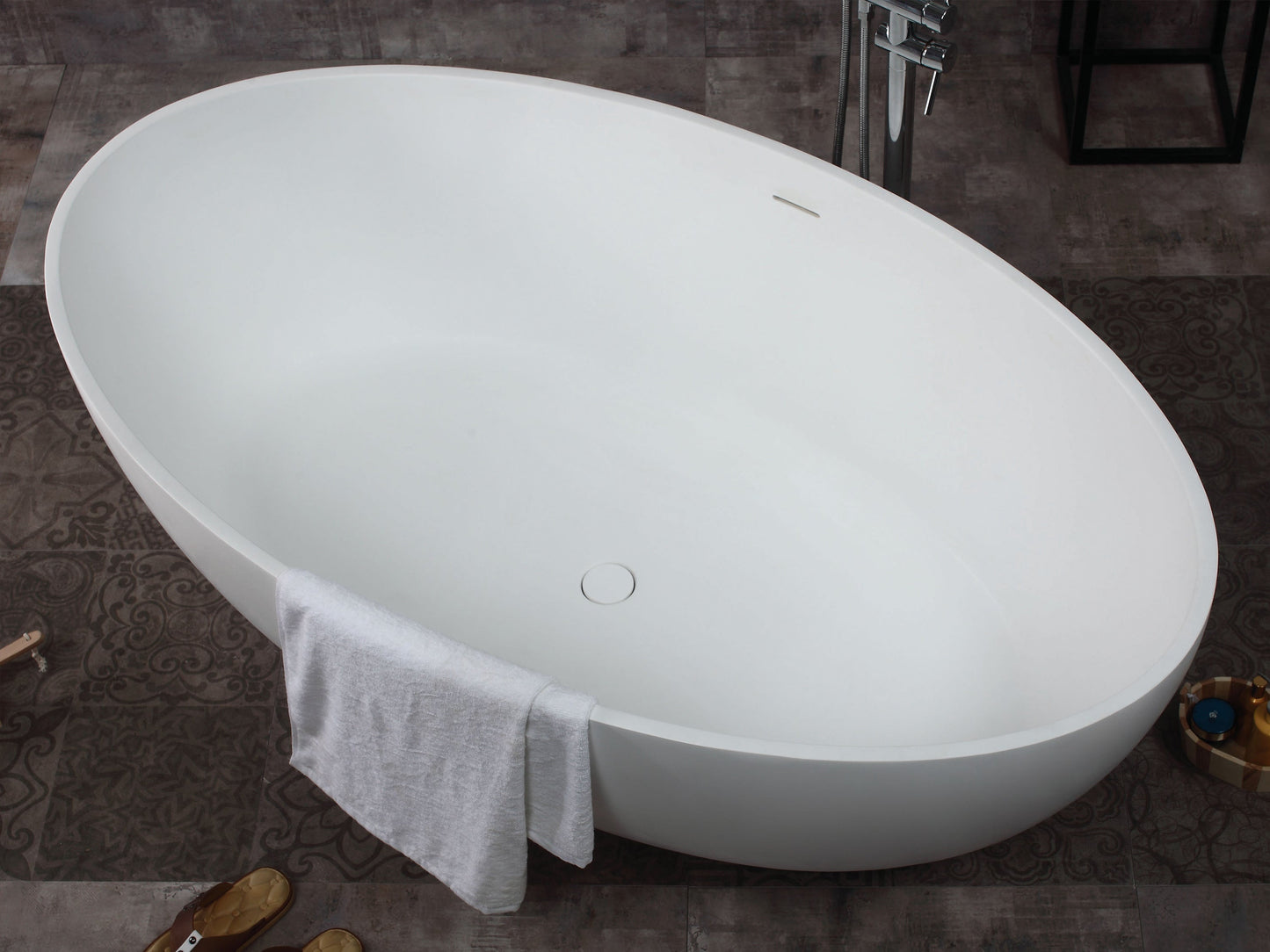 ALFI brand  AB9941 67" White Oval Solid Surface Smooth Resin Soaking Bathtub