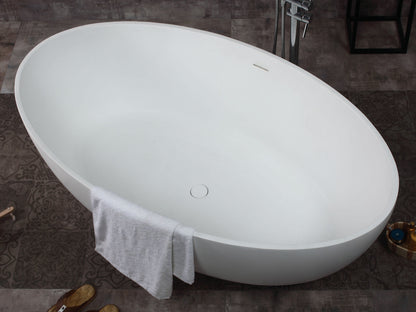 ALFI brand  AB9941 67" White Oval Solid Surface Smooth Resin Soaking Bathtub