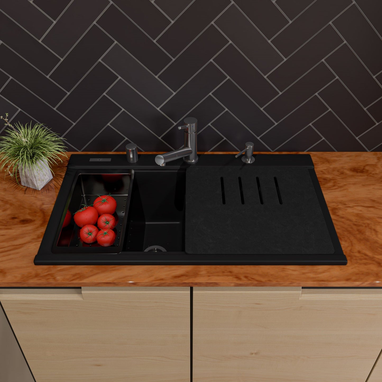ALFI brand AB3418DBDI 33" Granite Composite Workstation Step Rim Double Bowl Drop In Sink with Accessories